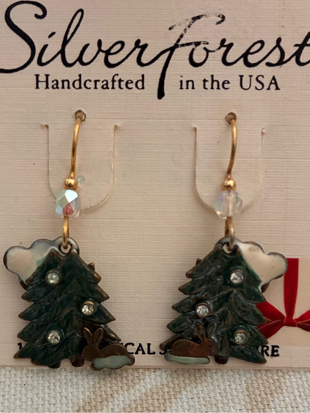 Silver Forest Christmas Tree Earrings Bunny Rabbit Wire 18 K Surgical Steel